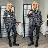 Mitica kockás hosszú ujjú aszimmetrikus tunika 8880 - fekete/fehér