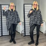 Mitica kockás hosszú ujjú aszimmetrikus tunika 8880 - fekete/fehér