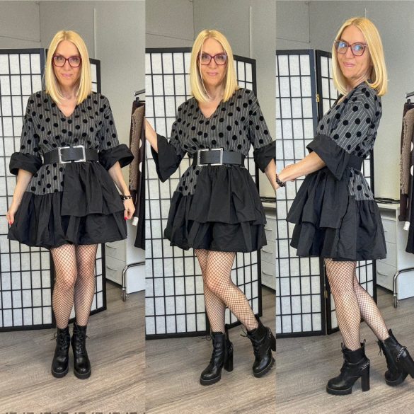 Mitica pöttyös fodros ruha 80012 - szürke