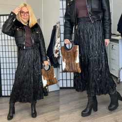 Remix gyűrt vegánbőr szoknya5026-fekete