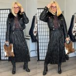 Remix gyűrt vegánbőr szoknya5026-fekete