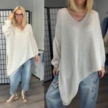 Star aszimmetrikus V kivágású kötött pulóver 1925-bézs