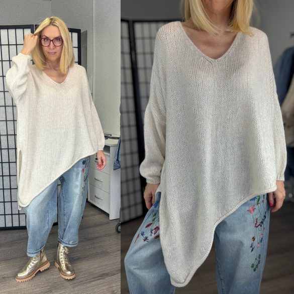 Star aszimmetrikus V kivágású kötött pulóver 1925-bézs