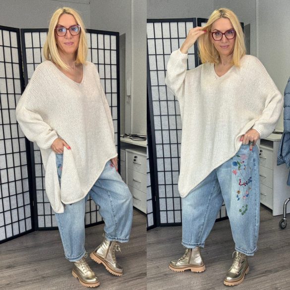 Star aszimmetrikus V kivágású kötött pulóver 1925-bézs