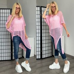 Serena asszimetrikus kötött felső - rózsaszín
