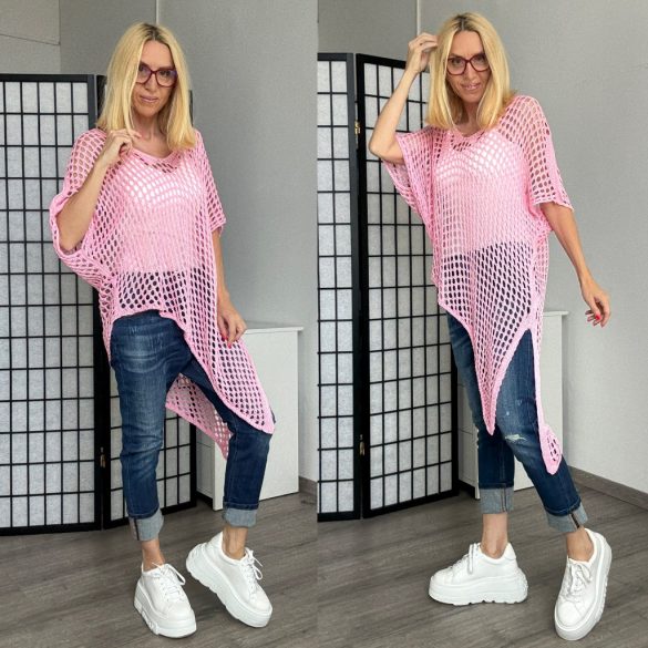 Serena asszimetrikus kötött felső - rózsaszín