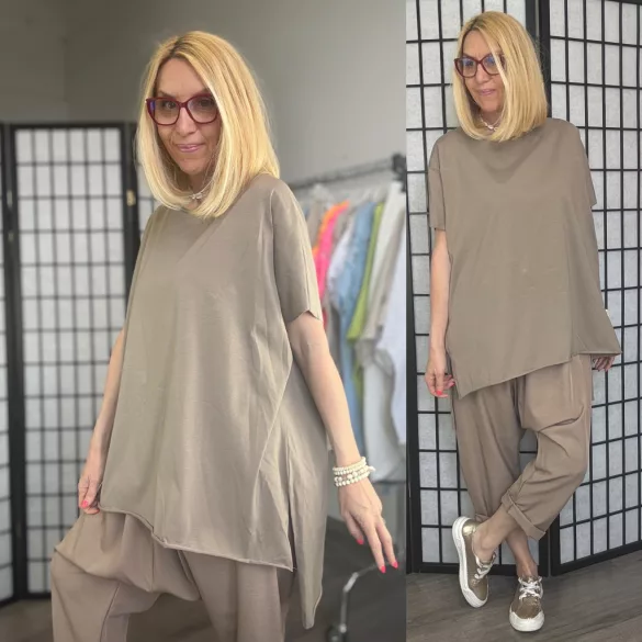 Ellis lézervágott basic pamut tunika24111-taupe