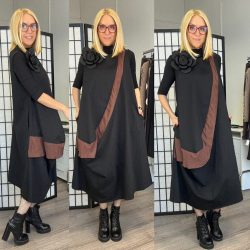 Mitica ujjatlan rózsás ruha 8680 - fekete