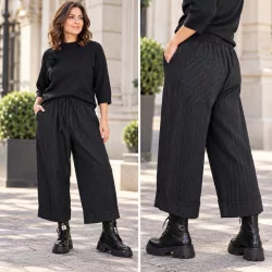   Wendy Trendy szélesszárú gumis derekú nadrág 250283 - fekete