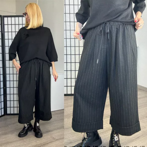 Wendy Trendy szélesszárú gumis derekú nadrág 250283 - fekete