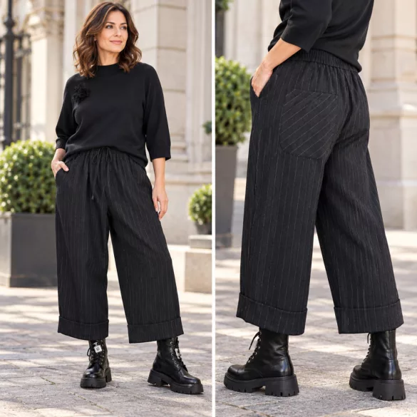 Wendy Trendy szélesszárú gumis derekú nadrág 250283 - fekete