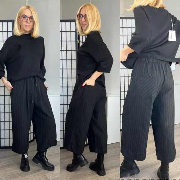 Wendy Trendy szélesszárú gumis derekú nadrág 250283 - fekete