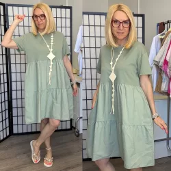 Mú Mú pamut vászon kombinált. zsebes ruha 7052-khaki