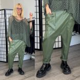 Sunflower műbőr gumisderekú nadrág - khaki