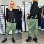 Sunflower műbőr gumisderekú nadrág - khaki