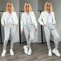   Flipper gumis derekú, szűkített szárú nadrág,övvel 52757-szürke