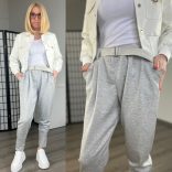 Flipper gumis derekú, szűkített szárú nadrág,övvel 52757-szürke