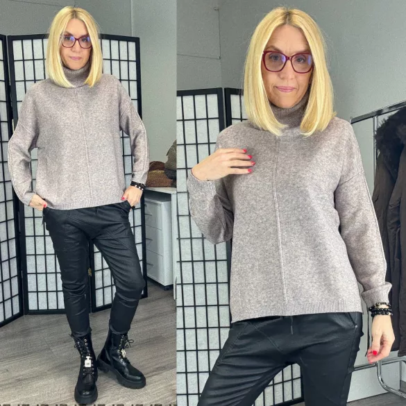 Garbónyakú viszkóz vékonykötött pulóver R026 - taupe