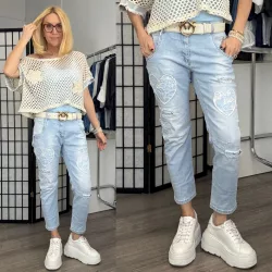 S Woman csipkés szívecskés farmerSW1916-világoskék