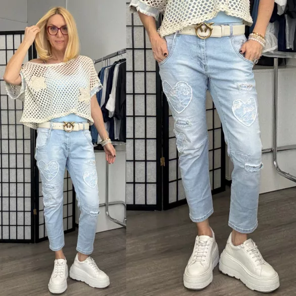 S Woman csipkés szívecskés farmerSW1916-világoskék