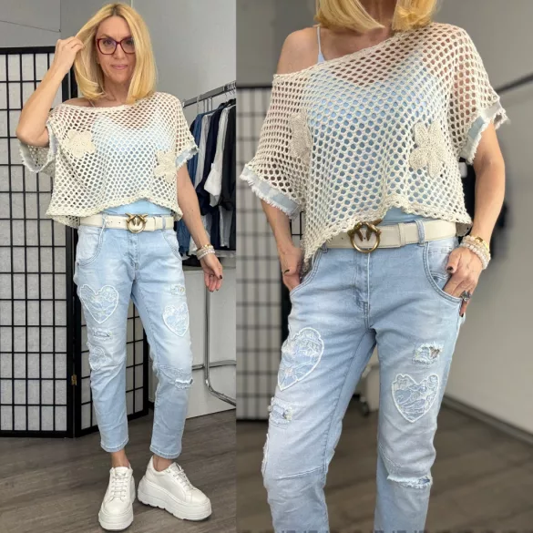 S Woman csipkés szívecskés farmerSW1916-világoskék