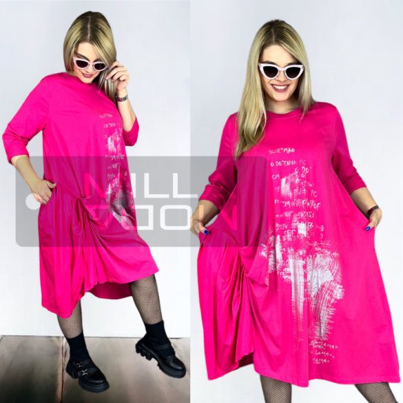 PC zsebes pamut-vászon ruha 0652-e -pink