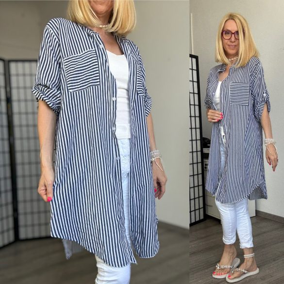 Ilda csíkos pamut ing -fehér/sötétkék