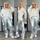 Melly elasztikus, bélelt trapéz nadrág 7289-84 - ezüst