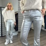 Melly elasztikus, bélelt trapéz nadrág 7289-84 - ezüst