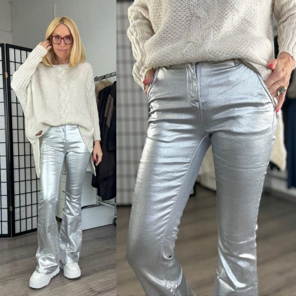 Melly elasztikus, bélelt trapéz nadrág 7289-84 - ezüst