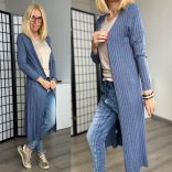 Anna hosszú ujjú bordás kardigán 22388 - farmerkék