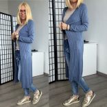 Anna hosszú ujjú bordás kardigán 22388 - farmerkék