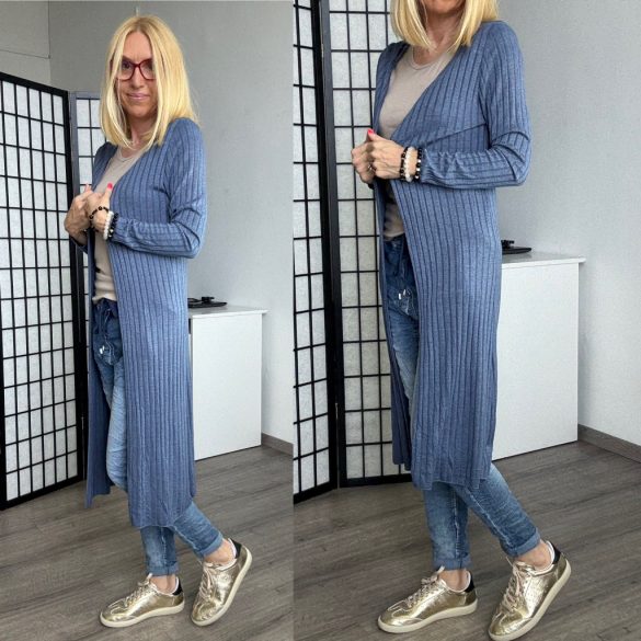 Anna hosszú ujjú bordás kardigán 22388 - farmerkék