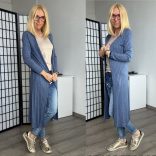 Anna hosszú ujjú bordás kardigán 22388 - farmerkék