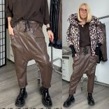 Sunflower műbőr gumisderekú nadrág - csokibarna