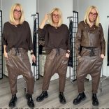 Sunflower műbőr gumisderekú nadrág - csokibarna