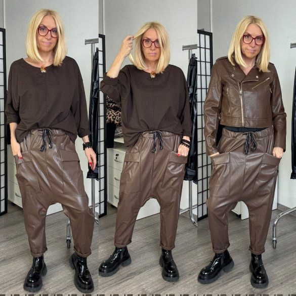 Sunflower műbőr gumisderekú nadrág - csokibarna