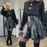 Elsa bőrhatású hagymaszoknya 3099-fekete