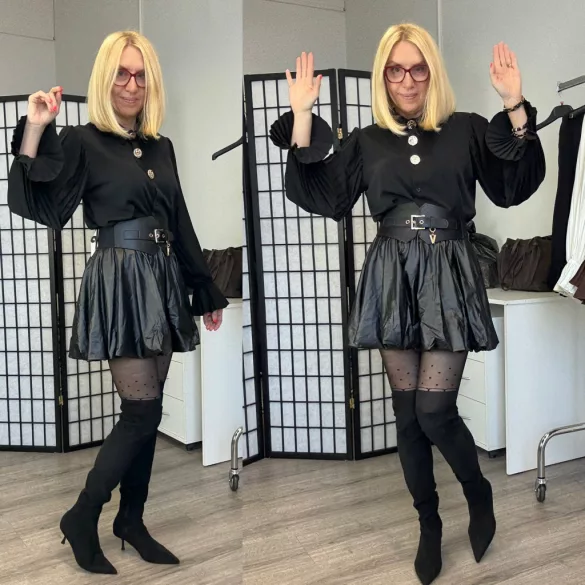 Elsa bőrhatású hagymaszoknya 3099-fekete