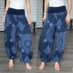  Mandala Ankara gumis derekú vékony viszkóz laza nadrág-sötétkék