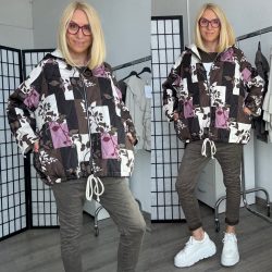   Montana virág mintás kabát alján gumírozott 5052 - csokibarna