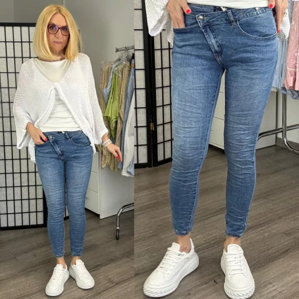 Melly elasztikus ferde cipzáros skinny farmer 5230-kék