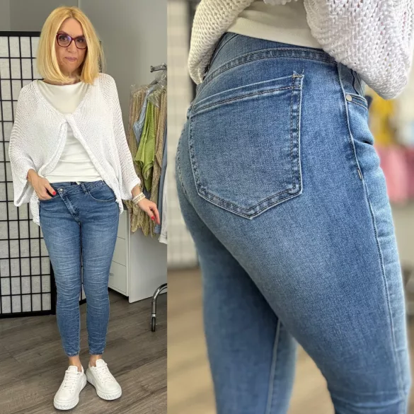 Melly elasztikus ferde cipzáros skinny farmer 5230-kék