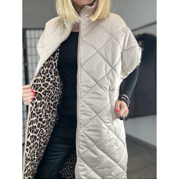Lamya hosszú mellény, belül ocelot mintával 6628 - bézs