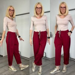 Chebkun gumis derekú oldalán csíkos nadrág 7669-bordó