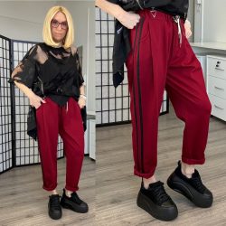 Chebkun gumis derekú oldalán csíkos nadrág 7669-bordó