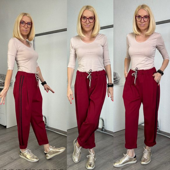 Chebkun gumis derekú oldalán csíkos nadrág 7669-bordó