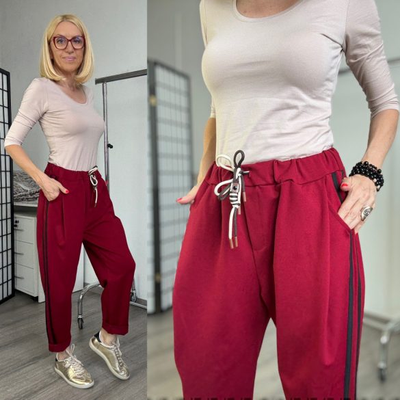 Chebkun gumis derekú oldalán csíkos nadrág 7669-bordó