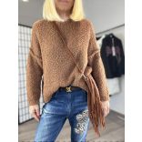 Lana környakú buklé pulóver-camel