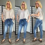 Melly gumisderekú ferde slicces elasztikus nadrág 7237 - farmerkék